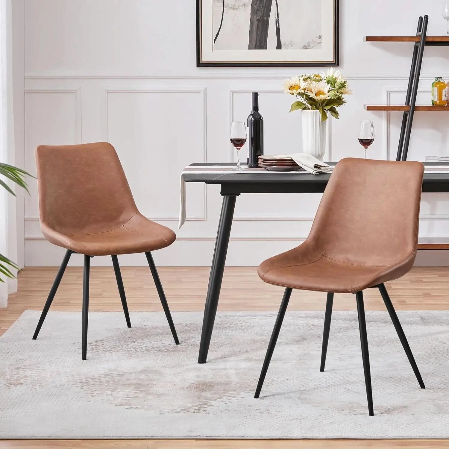 Dining Chairs Set Of 2 Brown Upholstered Faux Leather from PriceLows™