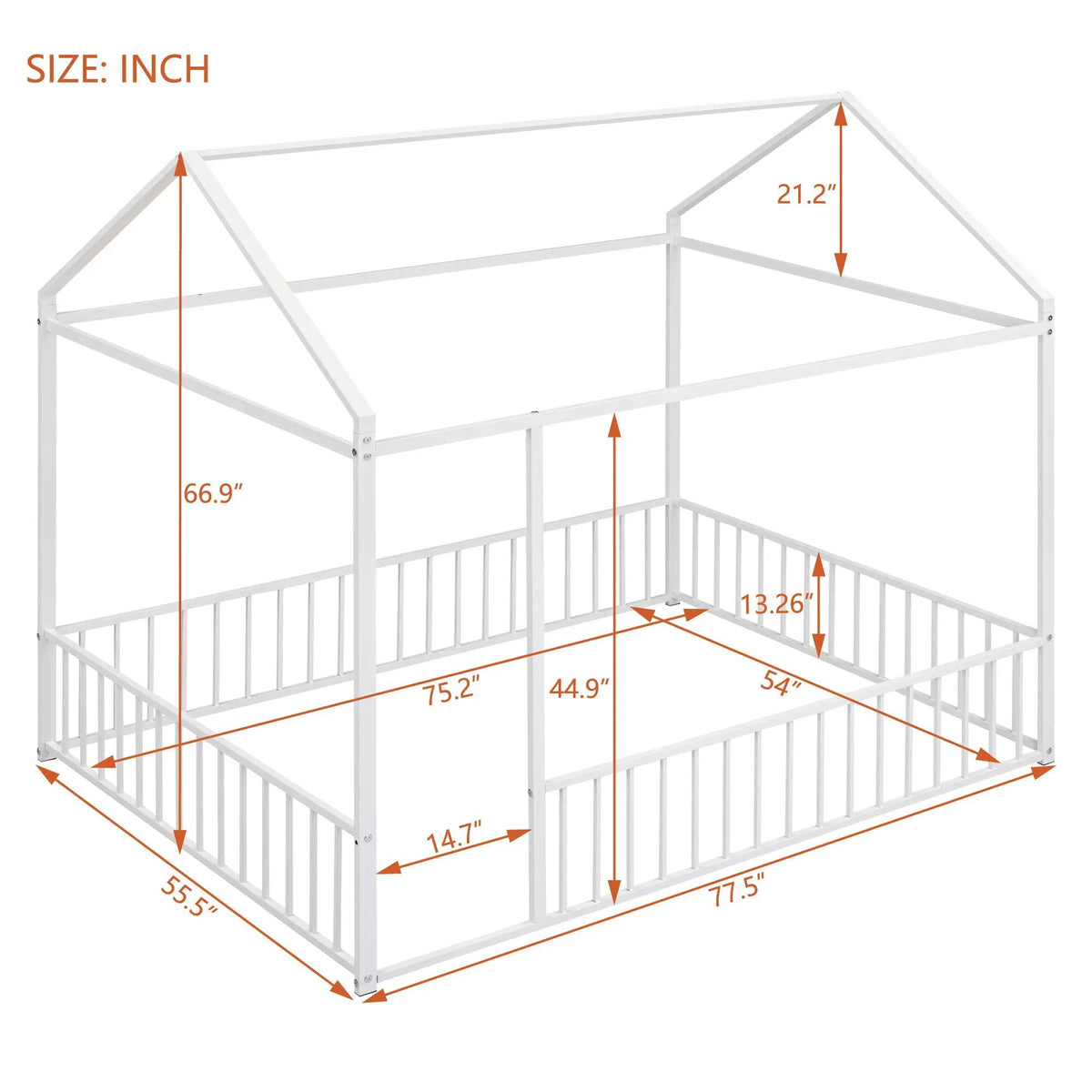 Kids Metal Bed Frame | Roof And Side Fence | Semi Enclosed Space | Three Colors