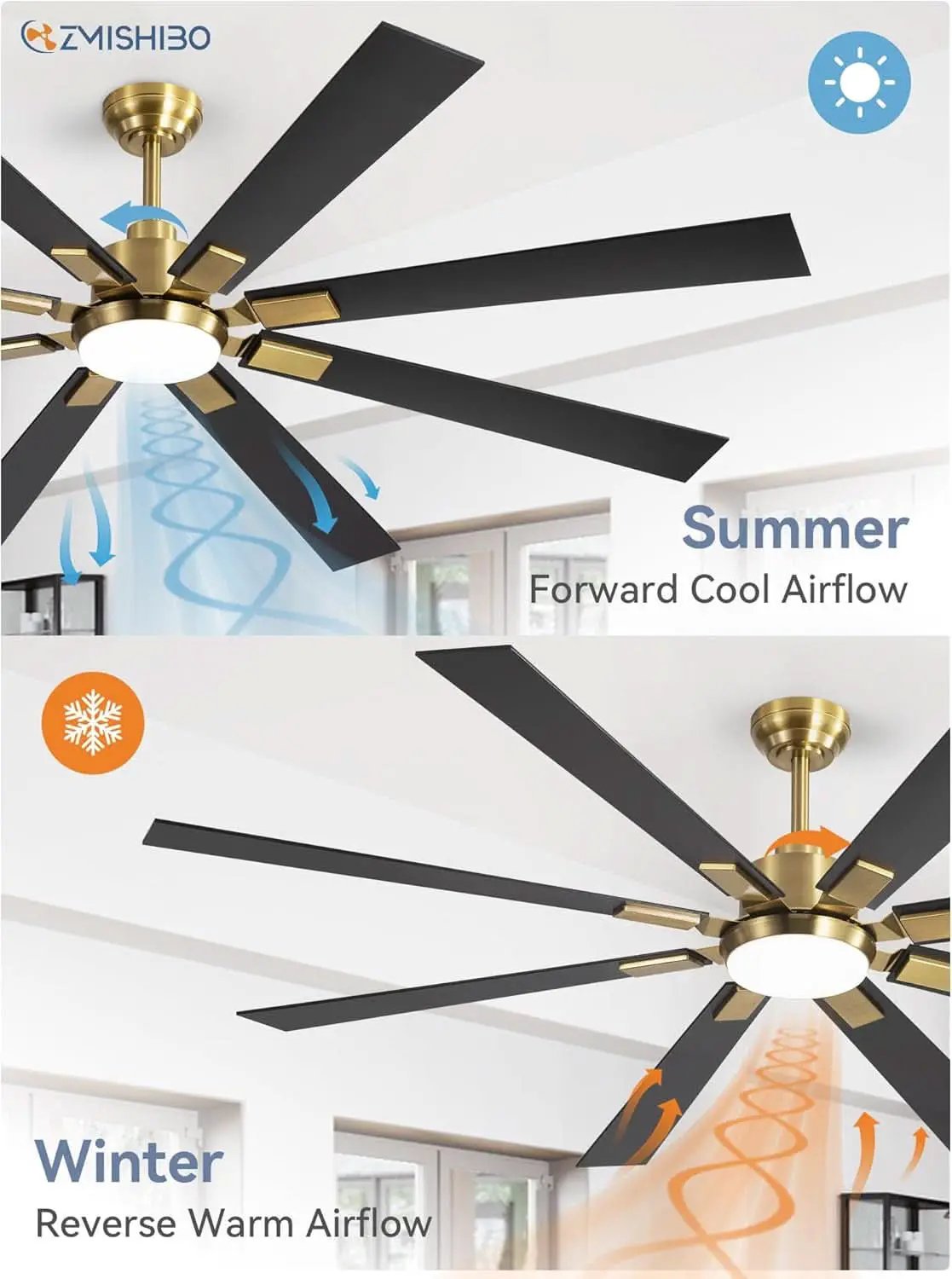 72 Inch Black And Gold Ceiling Fan With Remote Light from PriceLows™