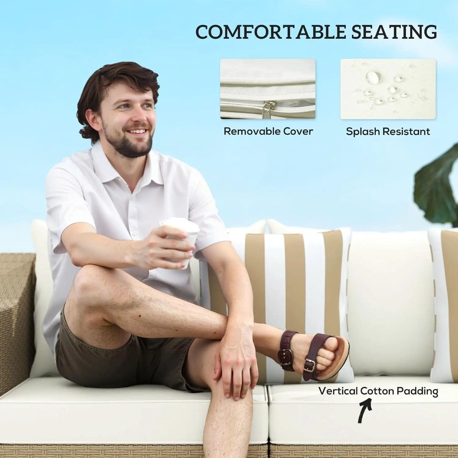 Comfortable All Weather Wicker Patio Sofa with Cushions from PriceLows™