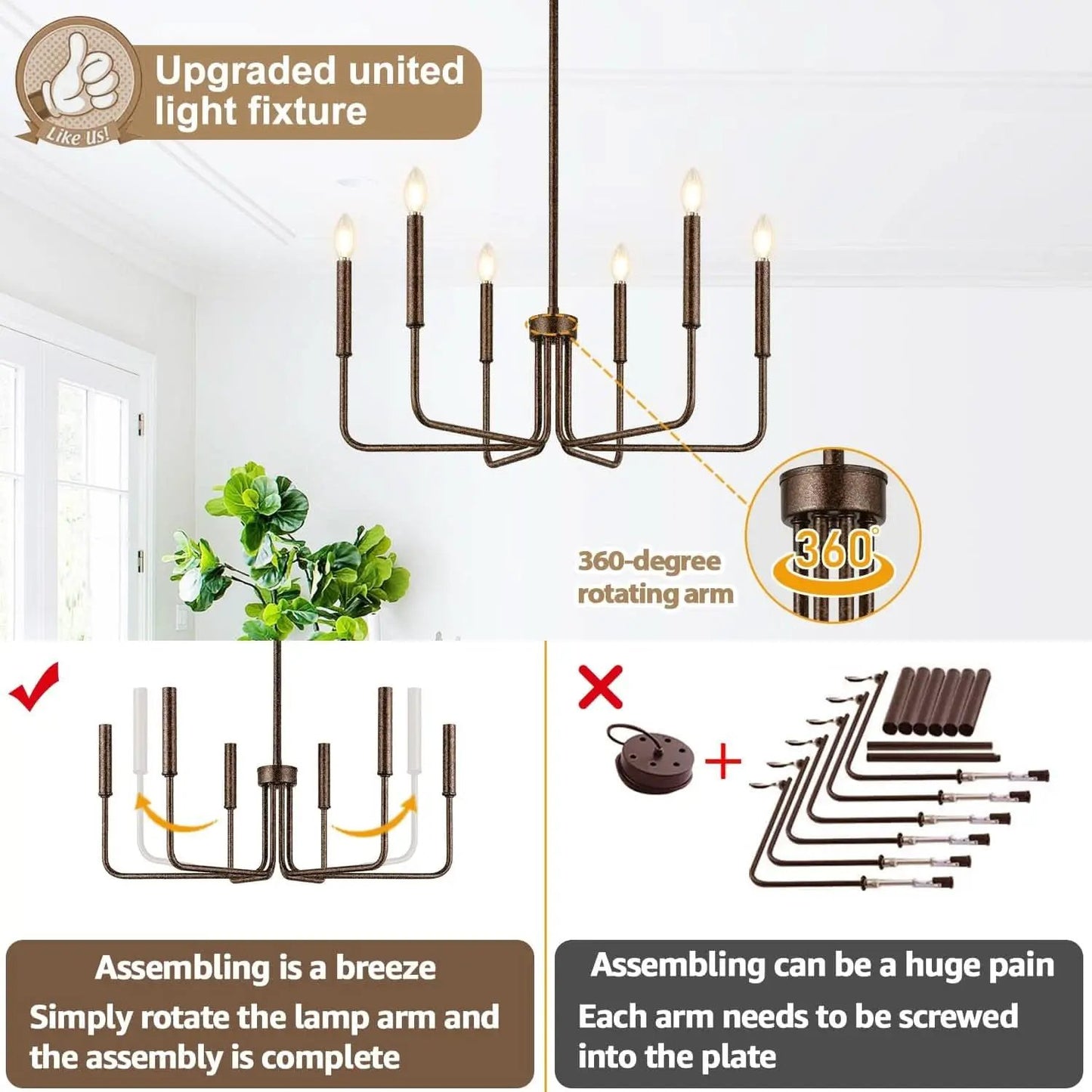 Rustic Black 6 Light Farmhouse Chandelier For Dining Room from PriceLows™