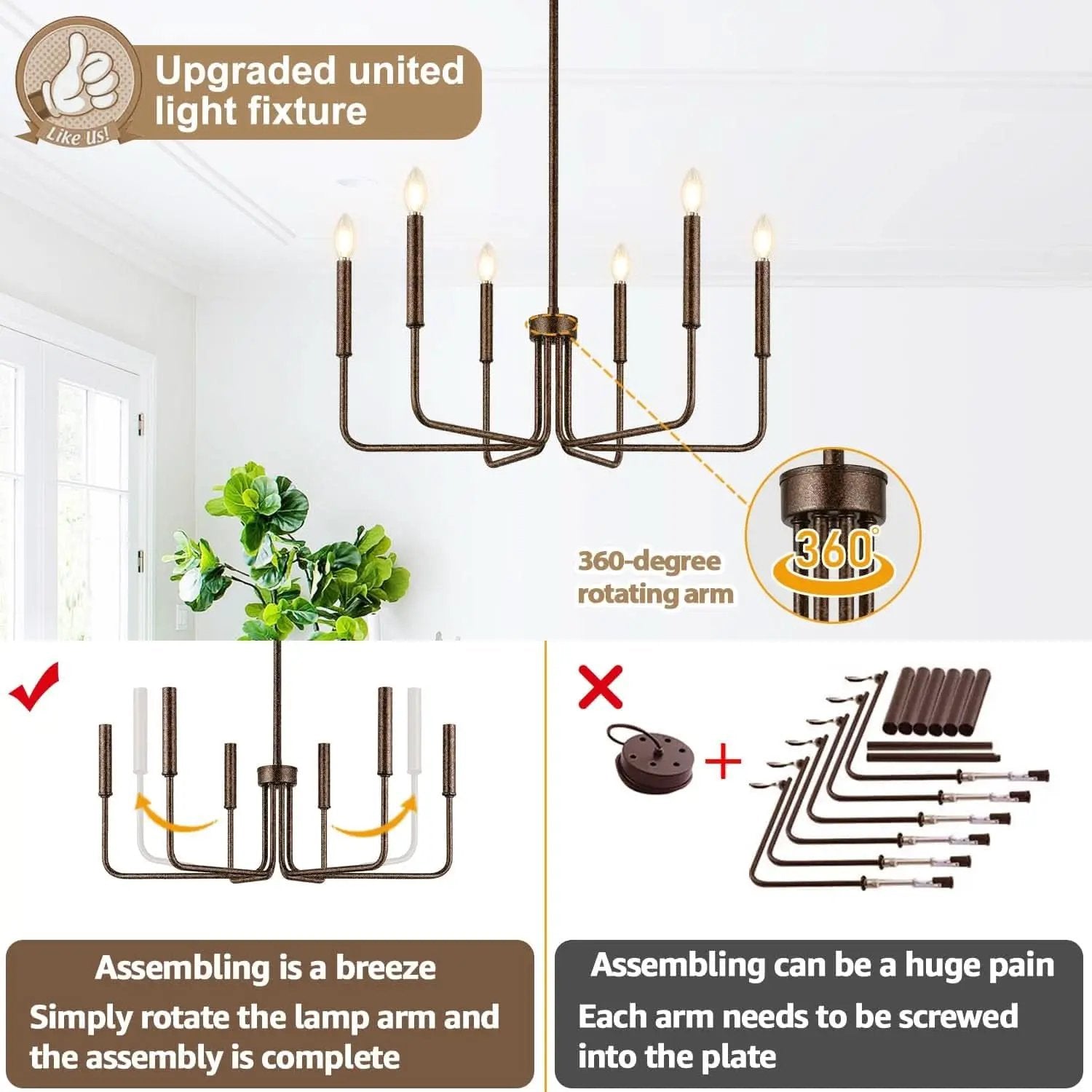 Rustic Black 6 Light Farmhouse Chandelier For Dining Room from PriceLows™
