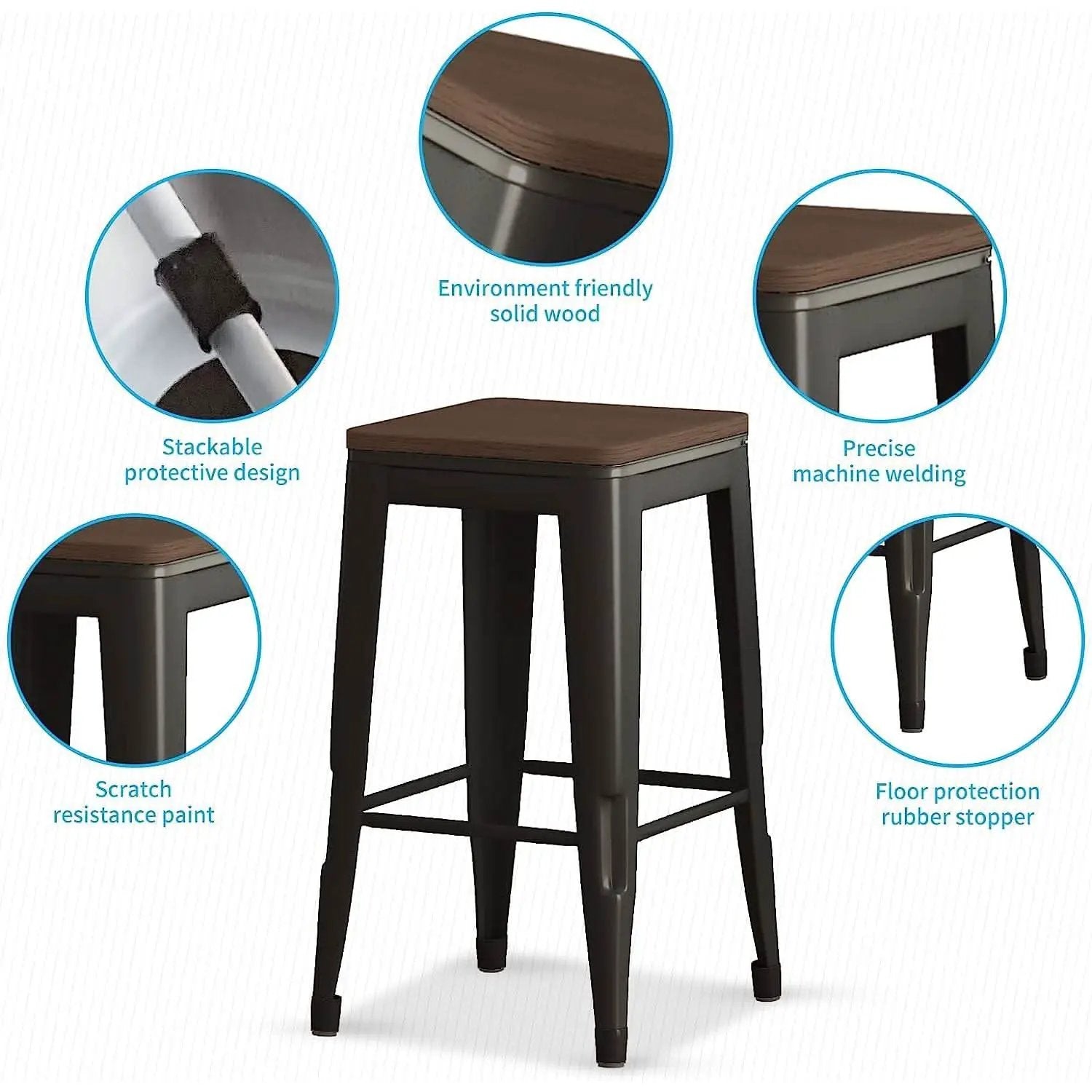 Square Metal Bar Stool Set Of 2, Stackable, 330 Lb Capacity from PriceLows™