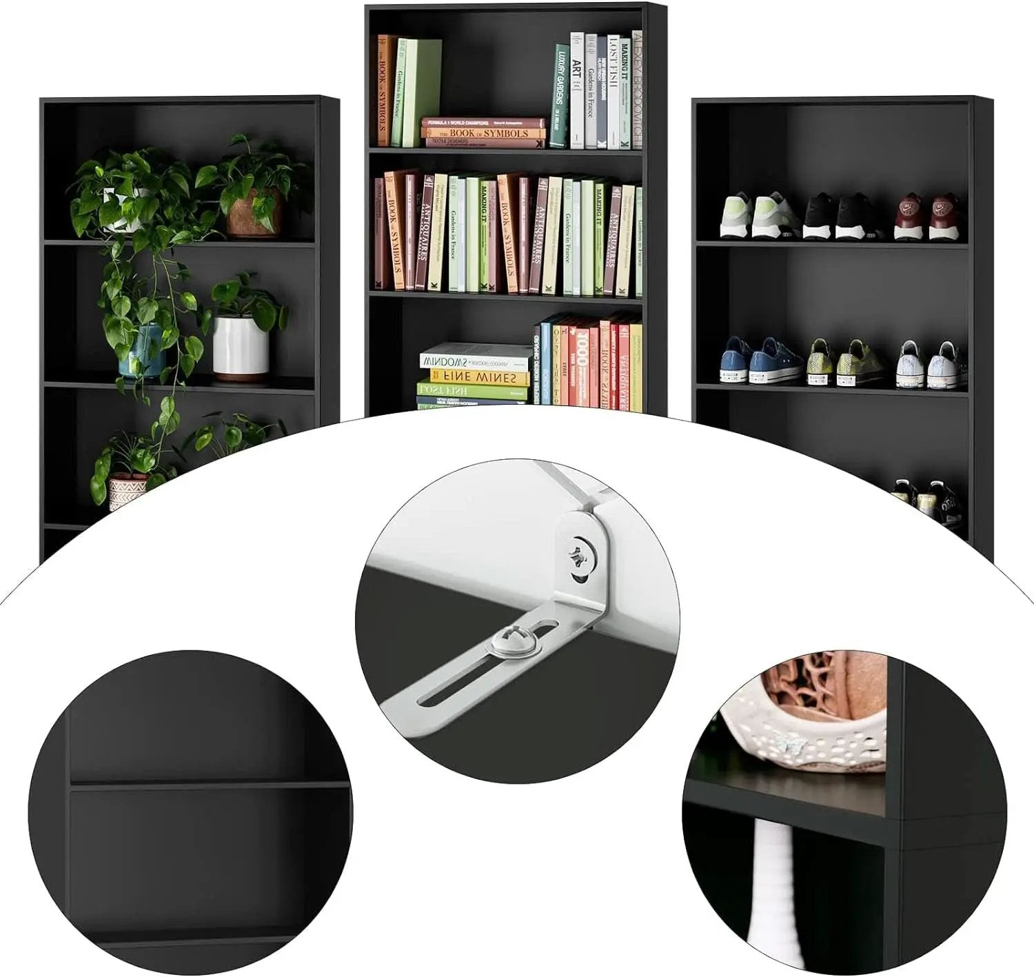 Six Tier Open Bookcase Tall Freestanding Shelving Black from PriceLows™