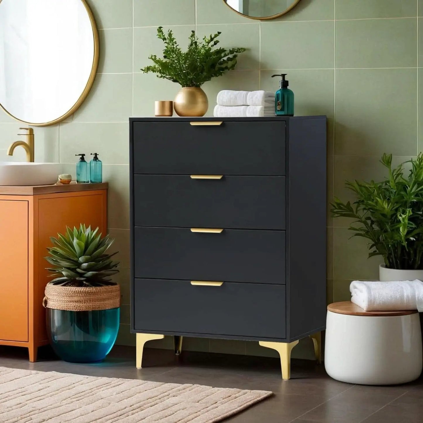 4 Drawer Black Wood Dresser For Bedroom Living Room from PriceLows™