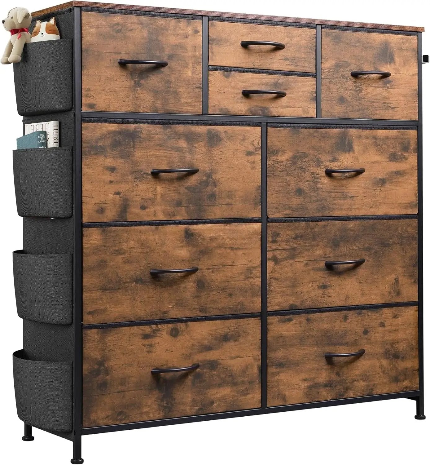 Dresser With 10 Drawers In Rustic Brown Wood Grain Finish from PriceLows™