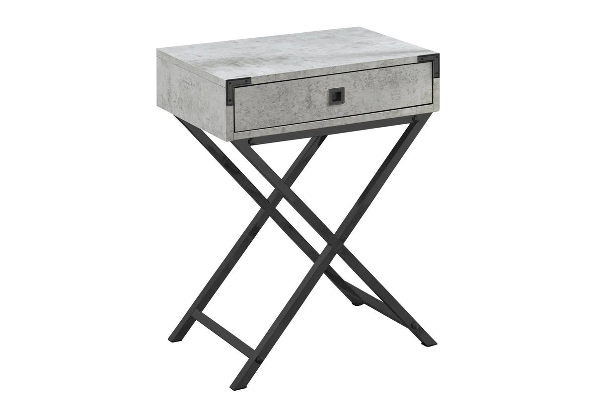 Accent Side Table | Stylish Rectangular Top | Drawer On Metal Glides | Metal Legs