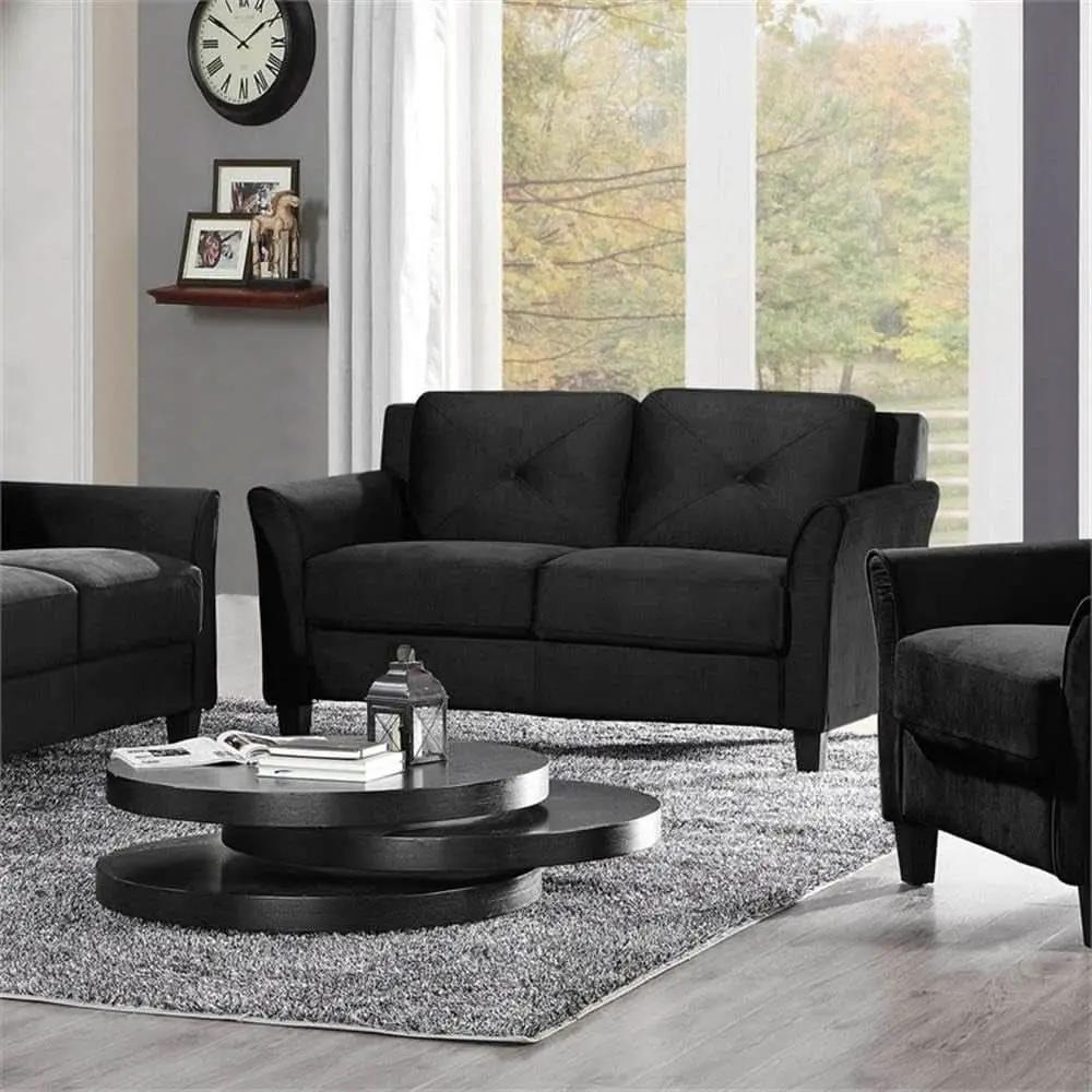 Two Piece Polyester Microfiber Upholstered Sofa Set With 78 Inch Wide Sofa And 56 Inch Wide Loveseat In Black from PriceLows™
