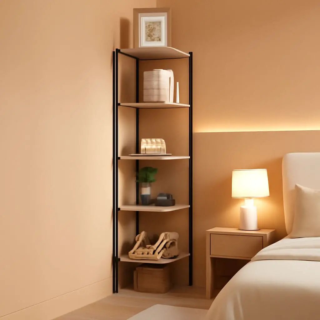 6-Tier Greige Corner Shelf Stand For Living Room And Office from PriceLows™