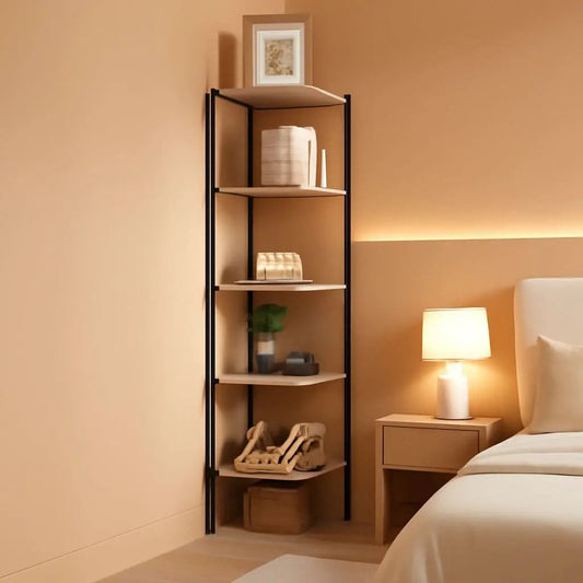 6-Tier Greige Corner Shelf Stand For Living Room And Office from PriceLows™