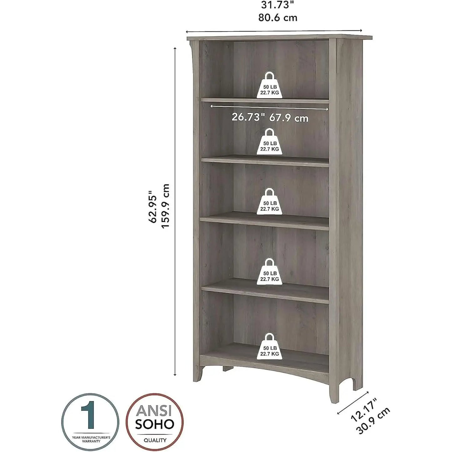 Salinas 63 Inch High Bookcase Driftwood Gray Modern from PriceLows™