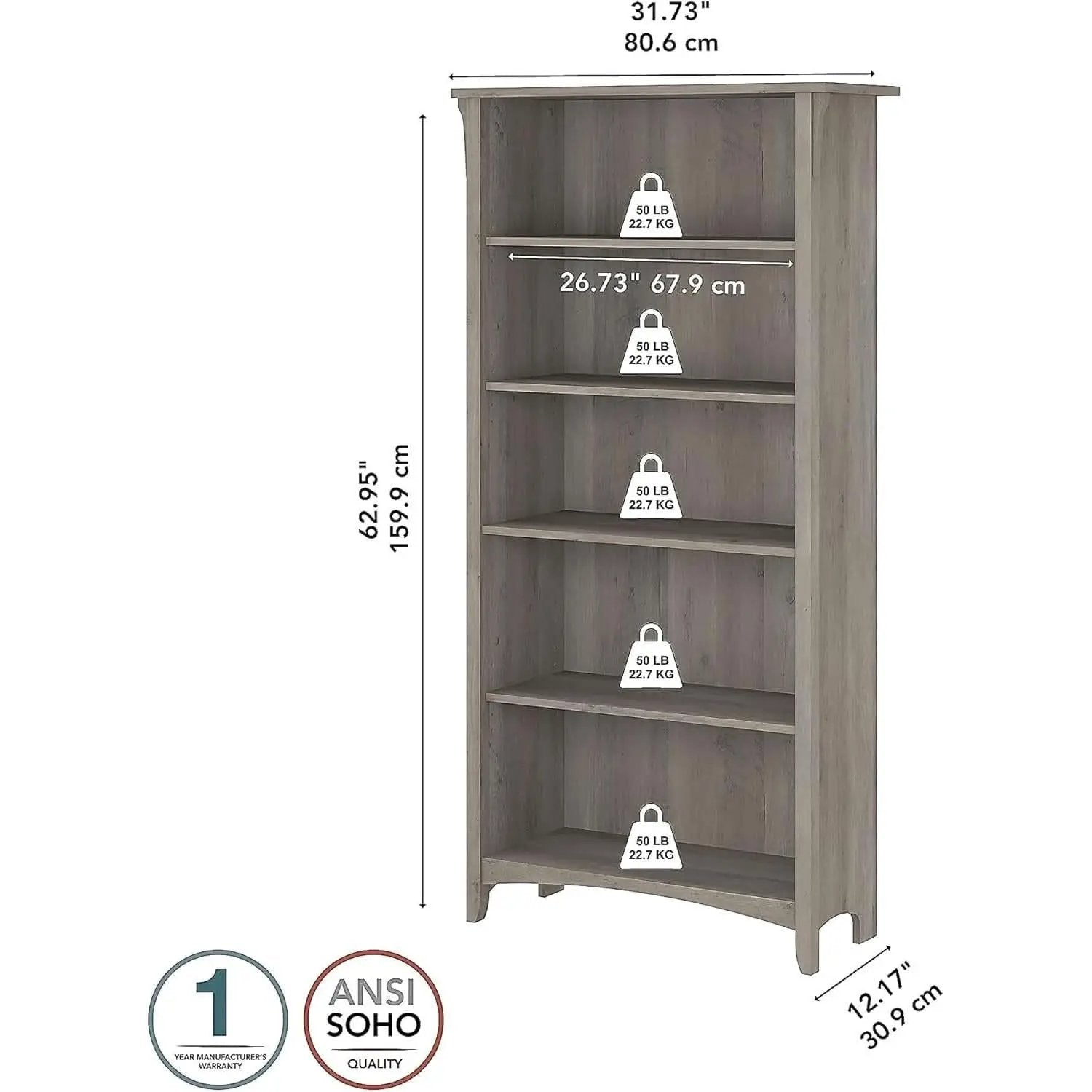 Salinas 63 Inch High Bookcase Driftwood Gray Modern from PriceLows™