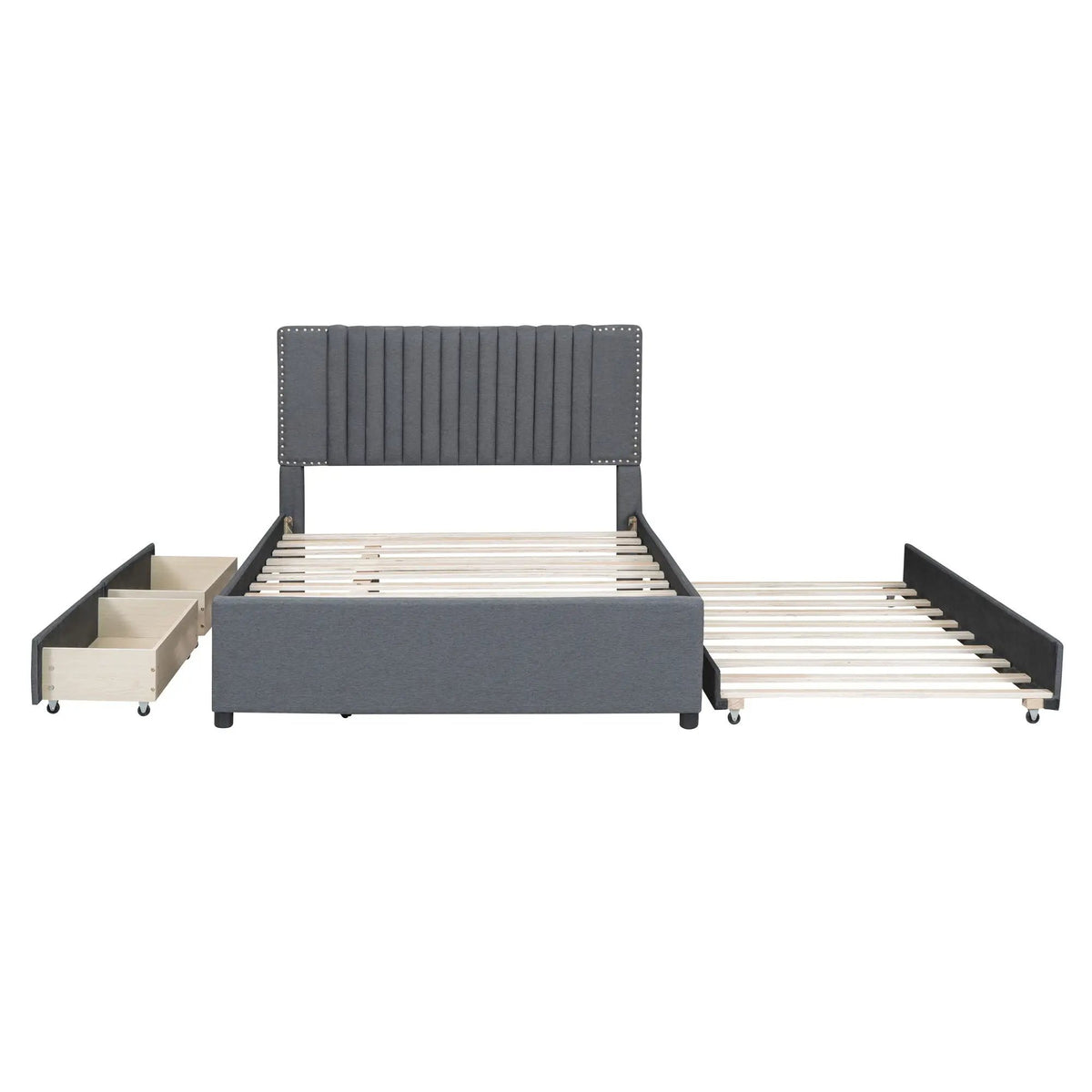 Upholstered Platform Bed | Drawers | Classic Headboard Design | Thick Foam Fill