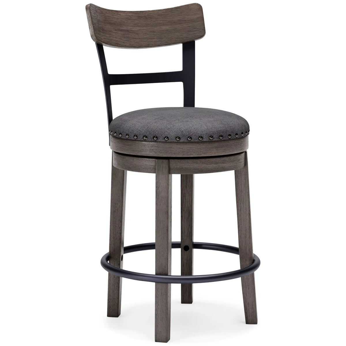 Caitbrook Swivel Barstool | Gray | 16.38 Inch Seat Width | 7 Inch Footrest Height