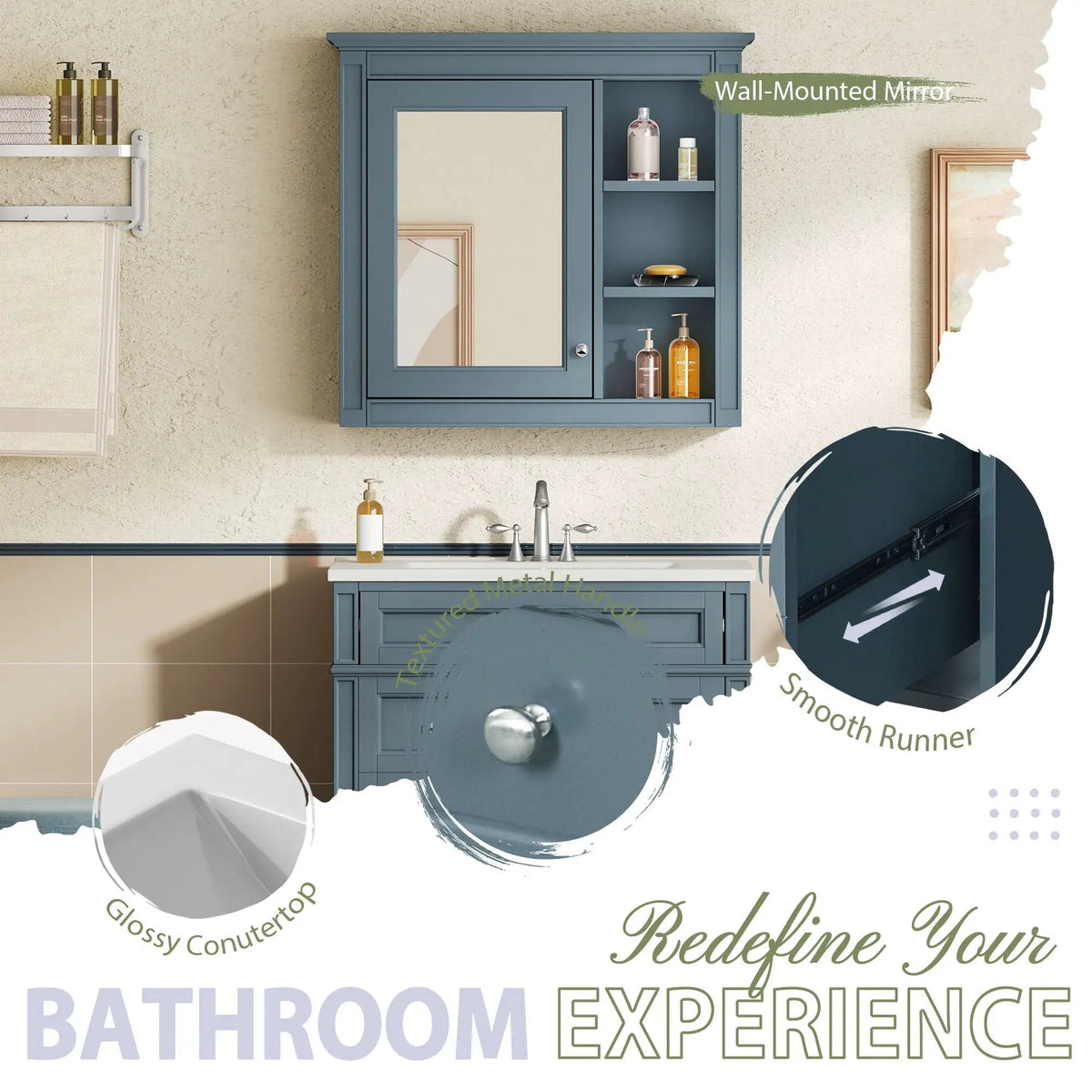 Bathroom Vanity With Medicine Cabinet | Royal Mirror Cabinet | Modern Storage | Unique Pattern Design
