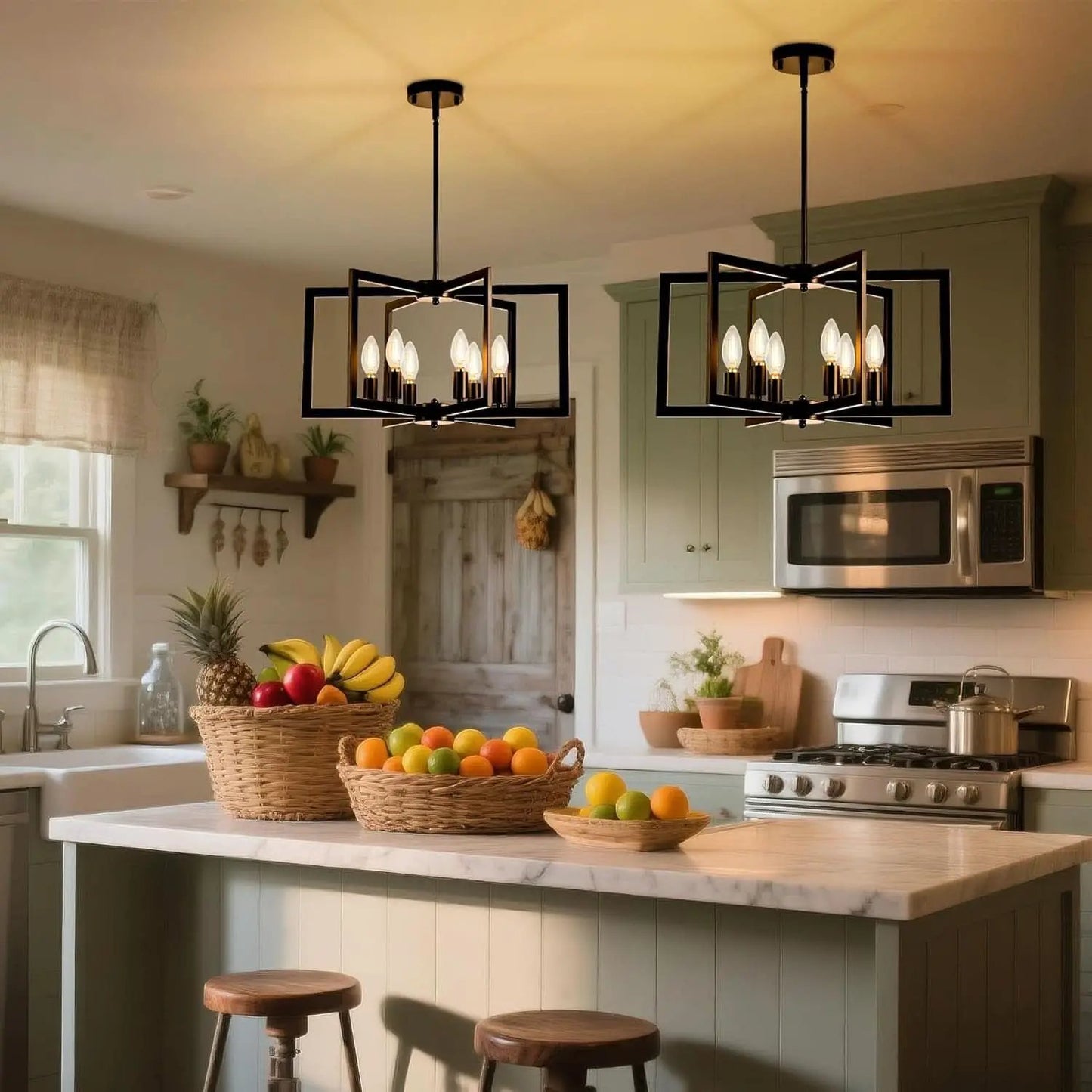 Black 6 Light Adjustable Pendant Chandelier For Dining Room from PriceLows™