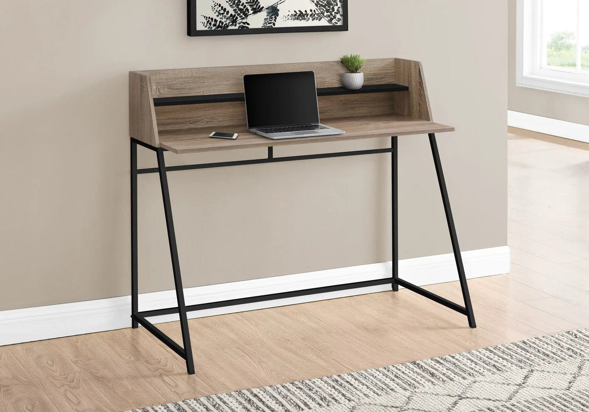 Marble Look Computer Desk | 47.25 Inch Width | Storage Shelves | Trapezoid Metal Base