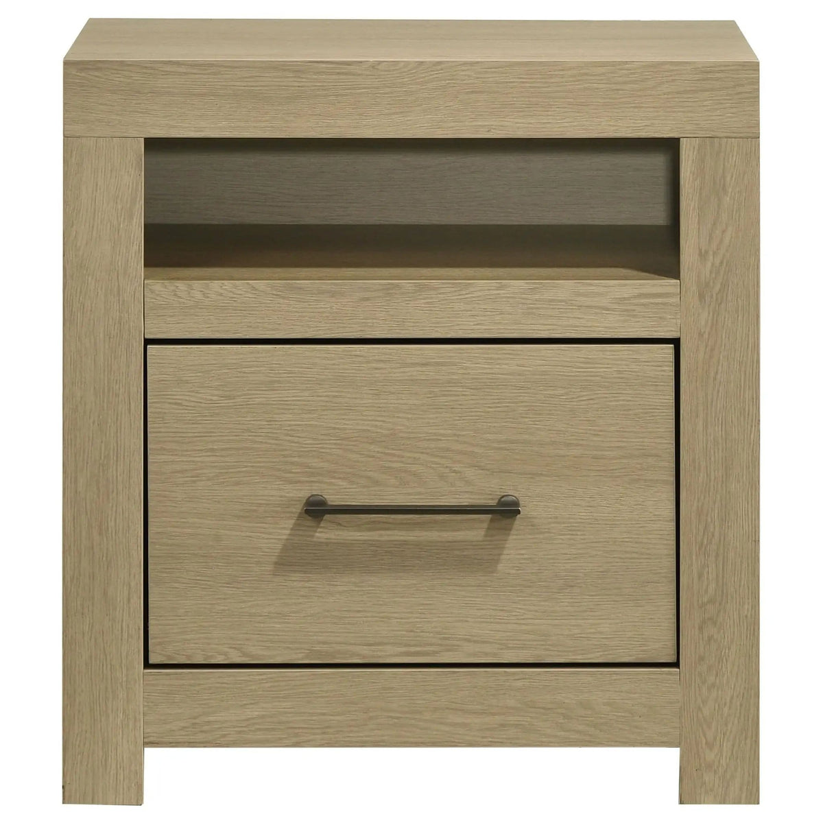 Hendricks 1-drawer Nightstand Bedside Table with Cubby | 23.5 x 16.75 x 26.25 in | Engineered Wood & Metal | Light Oak