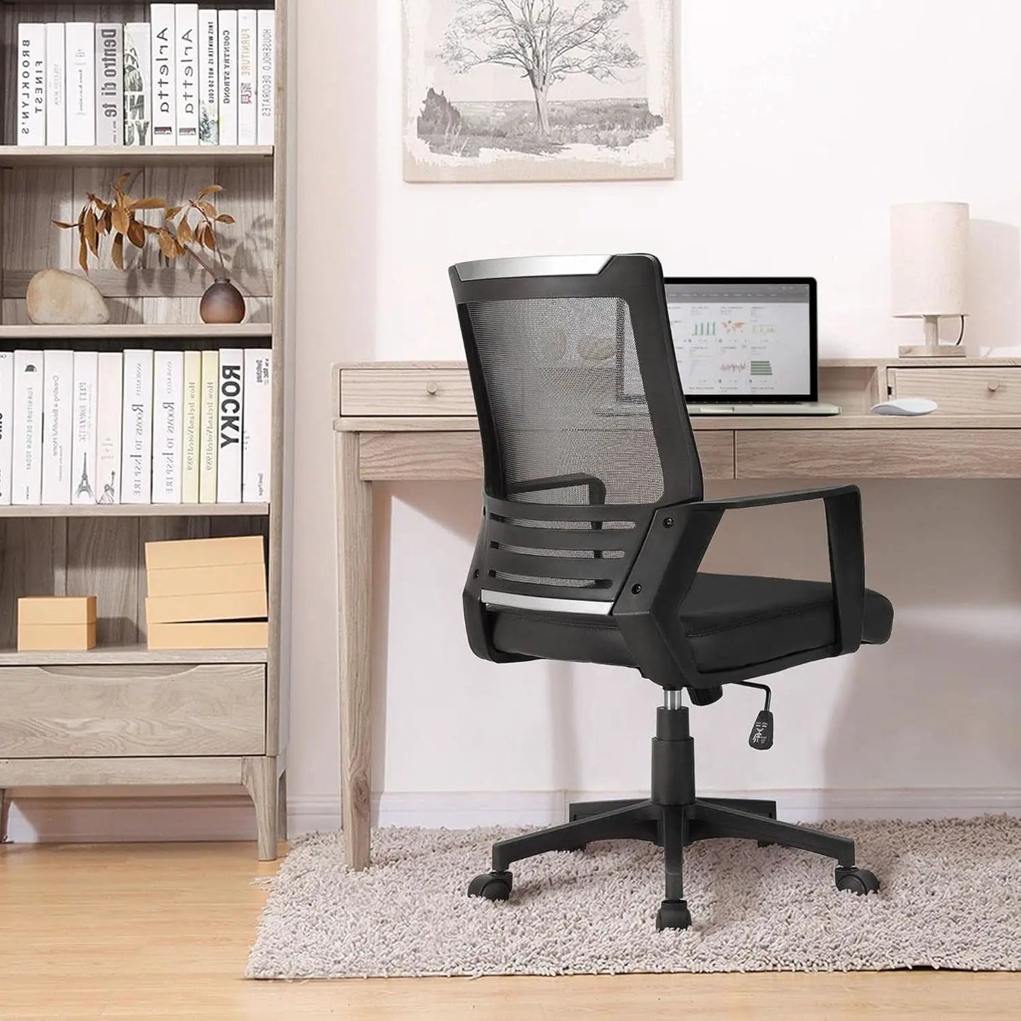 Ergonomic Office Chair Leather Seat Mesh Back Black With Lumbar Support from PriceLows™