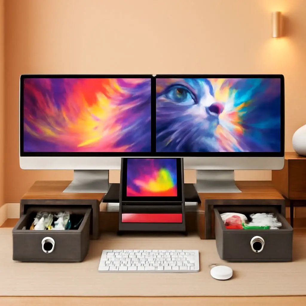 Dual Monitor Stand Riser For Two Monitors With Two Drawers from PriceLows™