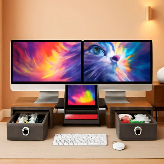Dual Monitor Stand Riser For Two Monitors With Two Drawers from PriceLows™