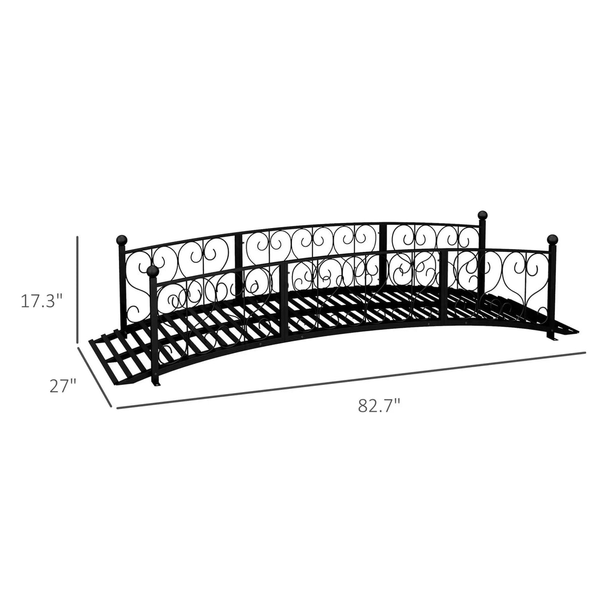 Decorative Metal Arch Garden Bridge | 7FT Footbridge | Scrollwork Design | Safety Siderails