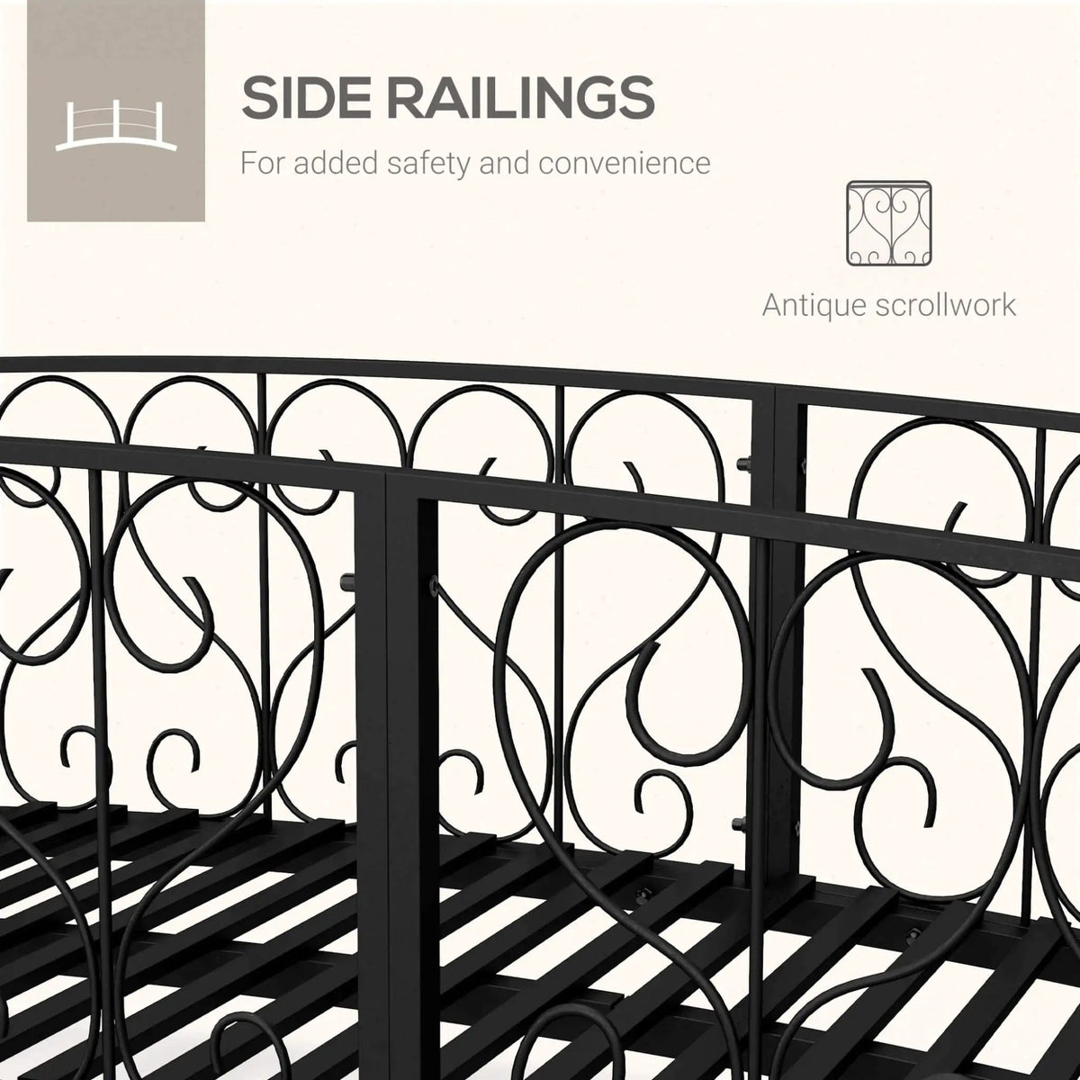 Decorative Metal Arch Garden Bridge | 7FT Footbridge | Scrollwork Design | Safety Siderails