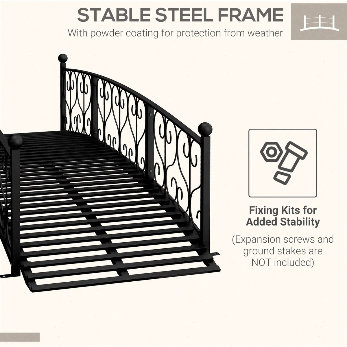 Decorative Metal Arch Garden Bridge | 7FT Footbridge | Scrollwork Design | Safety Siderails