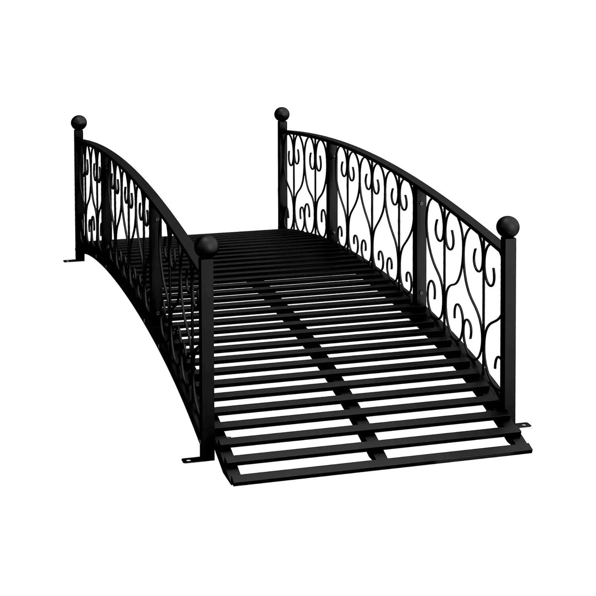 Decorative Metal Arch Garden Bridge | 7FT Footbridge | Scrollwork Design | Safety Siderails