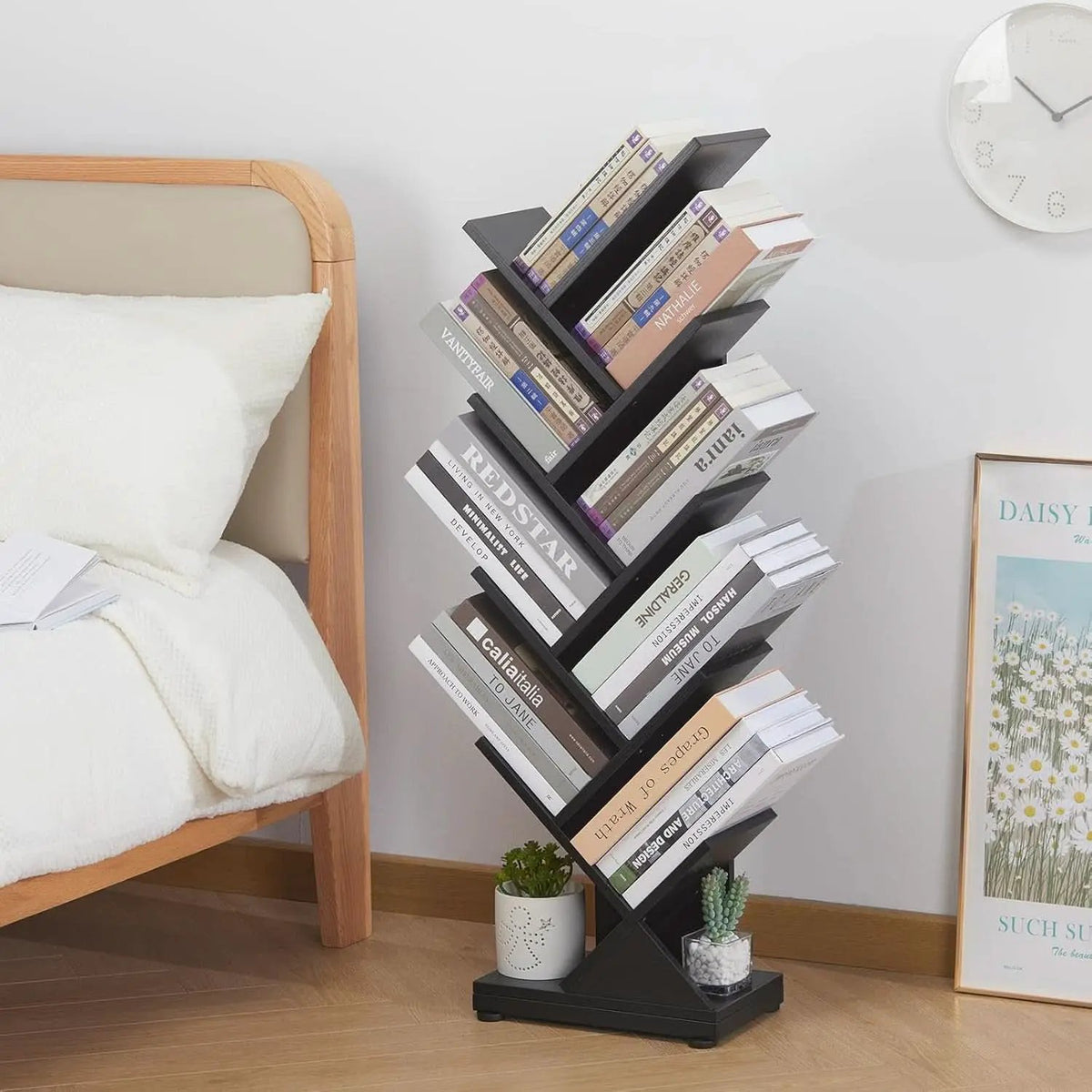 8 Tier Tree Bookshelf Natural Wood Finish Bookcase from PriceLows™