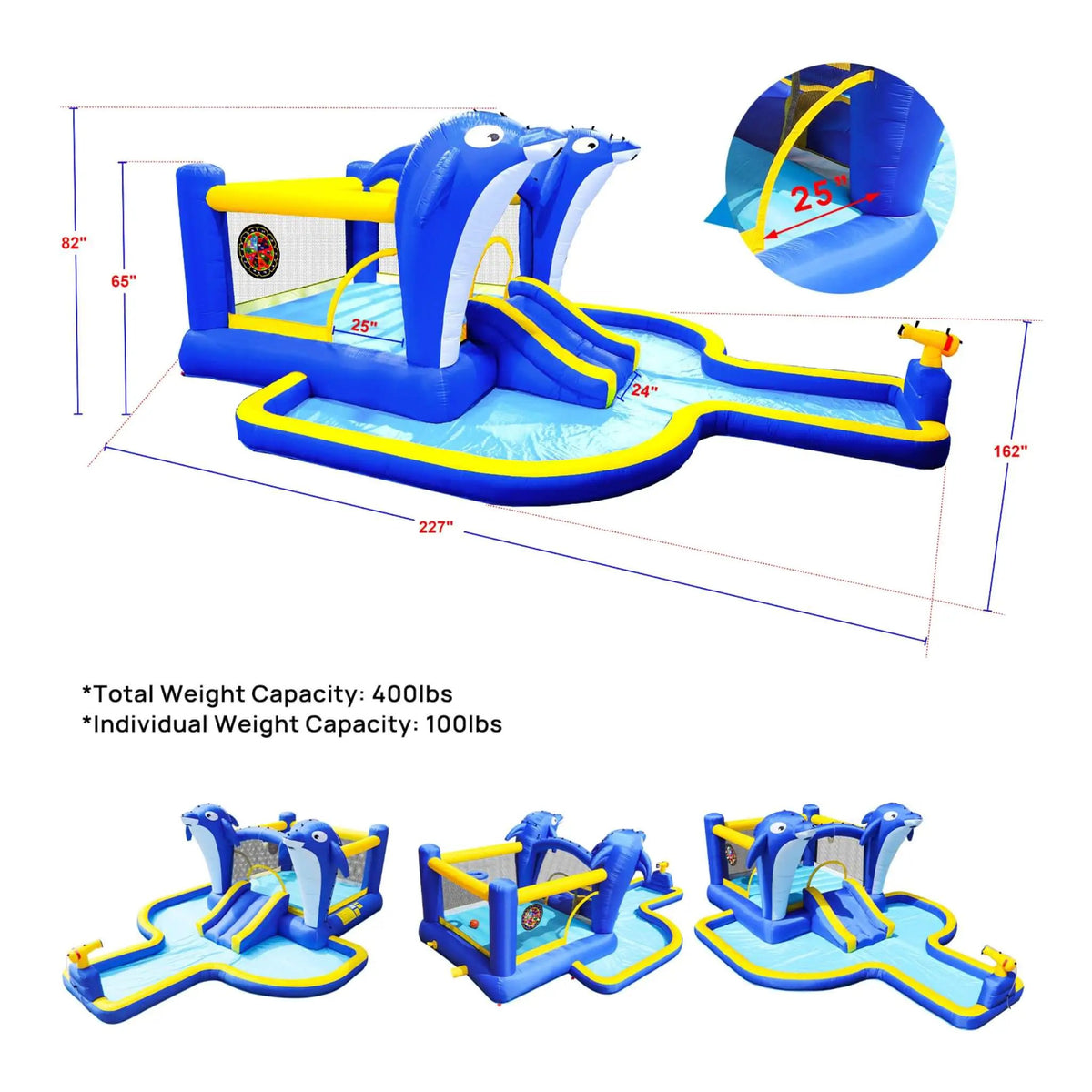 8-In-1 Inflatable Water Park | Bounce House Slide And Pool | Sprinkler Water Gun | Basketball Hoop