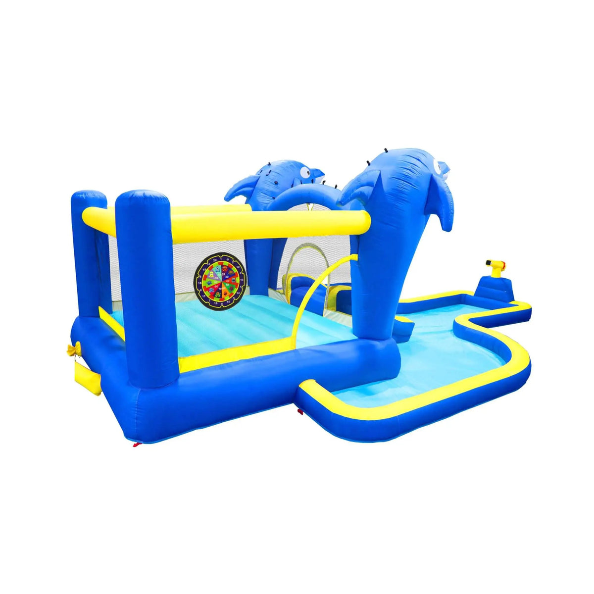 8-In-1 Inflatable Water Park | Bounce House Slide And Pool | Sprinkler Water Gun | Basketball Hoop