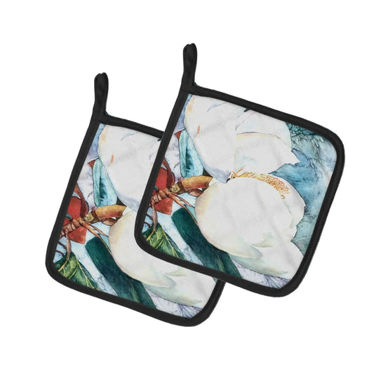 Pot Holder Set of 2 | Heat Resistant Quilted Hot Pads | 7.5 x 7.5 Inch | Flower - Magnolia (Style 3)