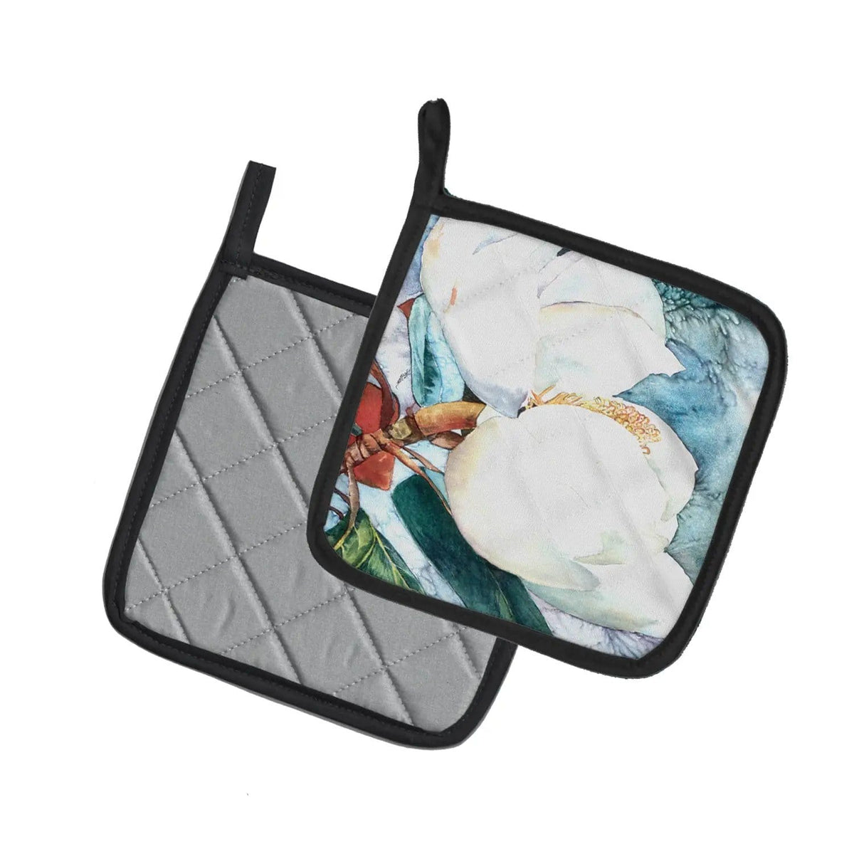 Pot Holder Set of 2 | Heat Resistant Quilted Hot Pads | 7.5 x 7.5 Inch | Flower - Magnolia (Style 3)
