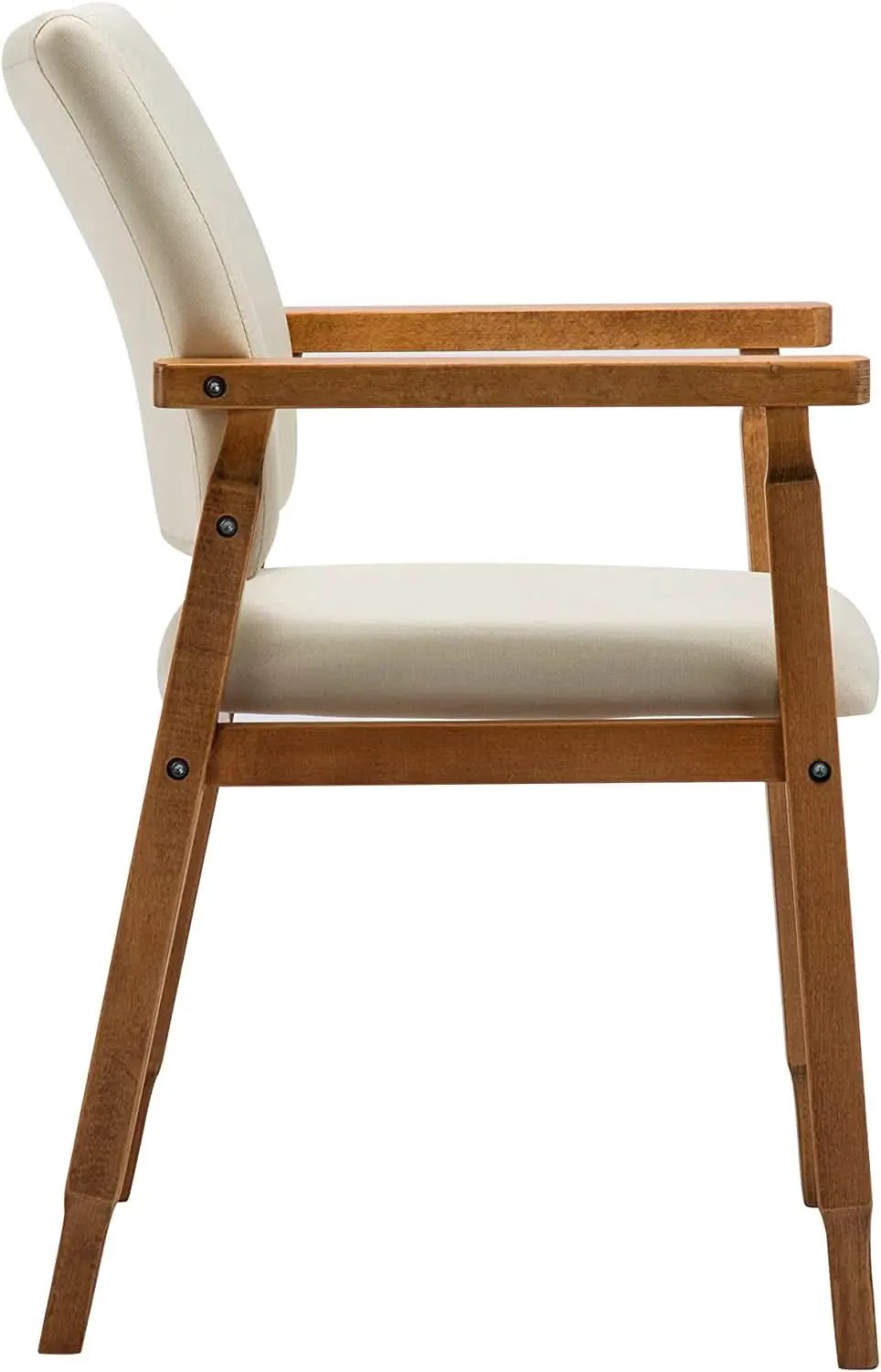 Mid Century Modern Walnut Dining Chairs With Beige Fabric from PriceLows™