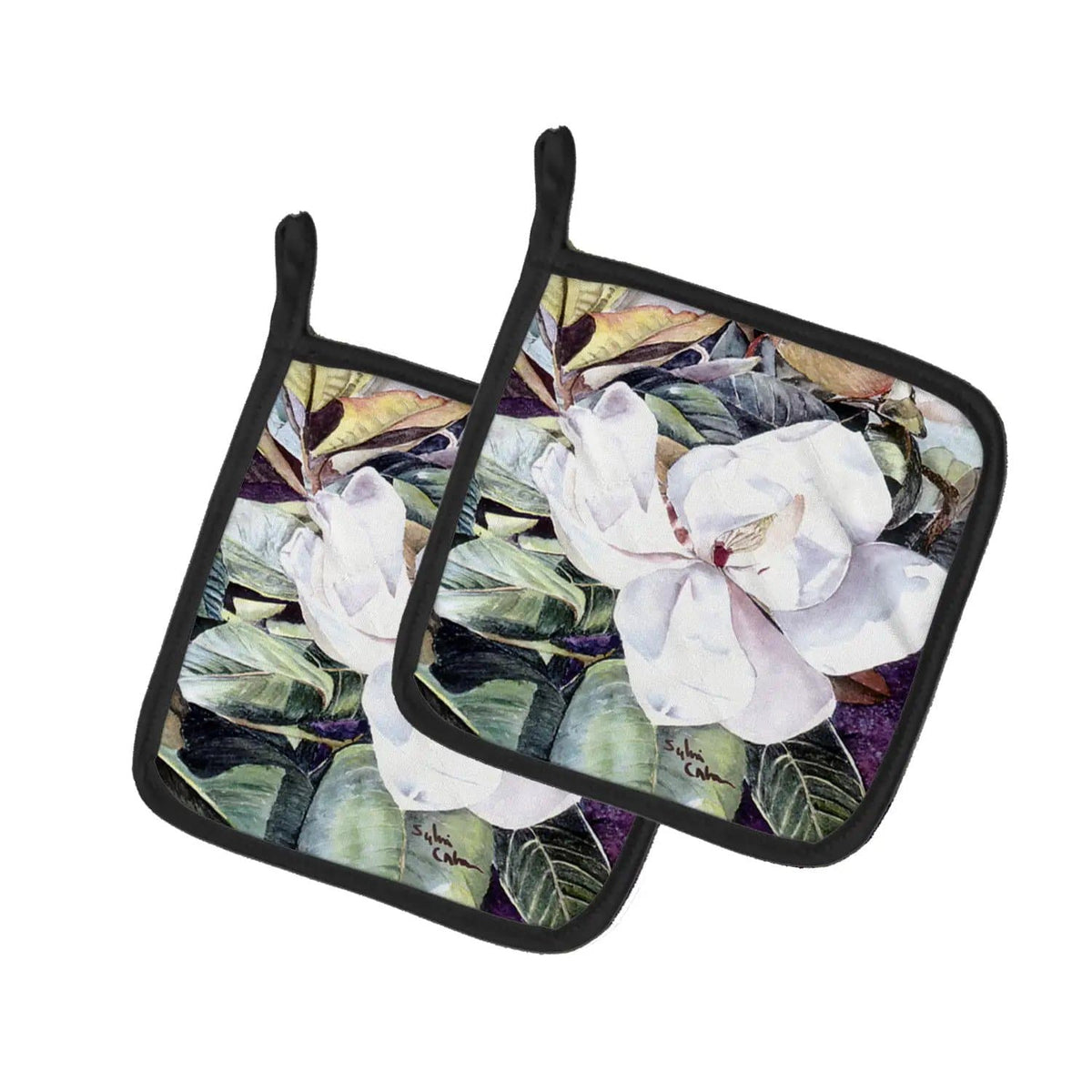 Pot Holder Set of 2 | Heat Resistant Quilted Hot Pads | 7.5 x 7.5 Inch | Flower - Magnolia