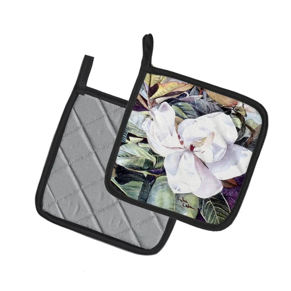 Pot Holder Set of 2 | Heat Resistant Quilted Hot Pads | 7.5 x 7.5 Inch | Flower - Magnolia
