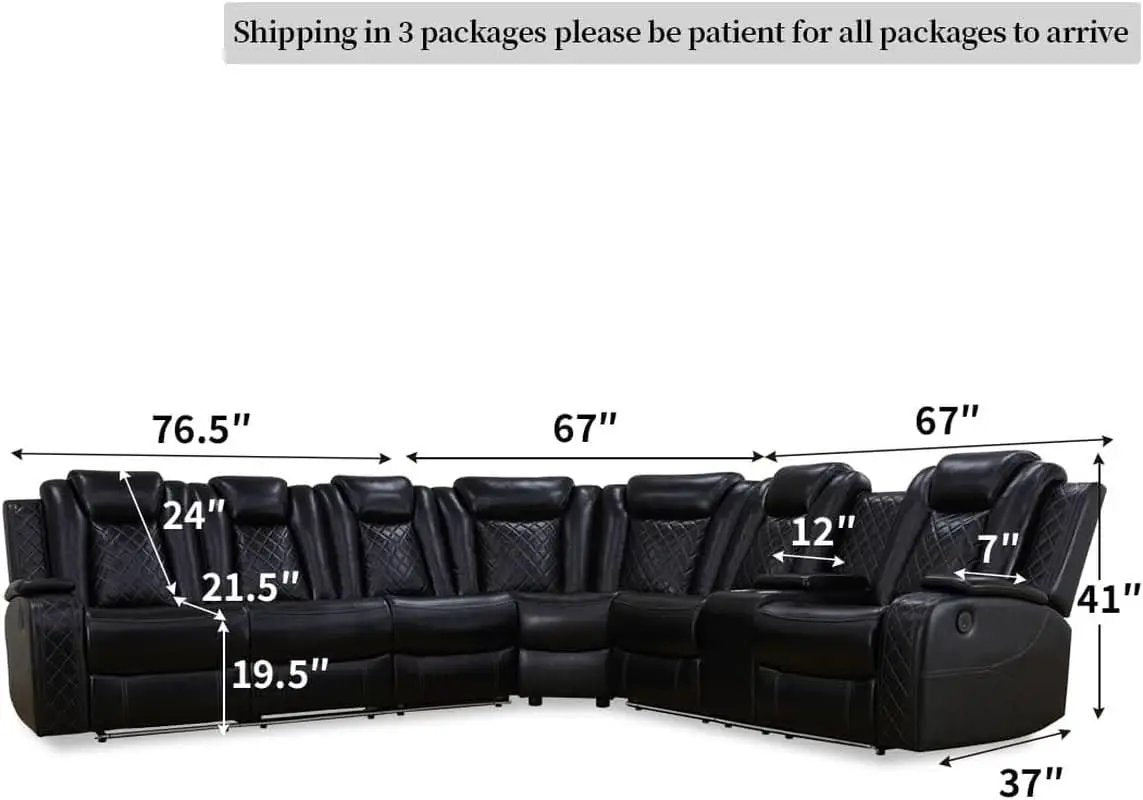 Black Leather Power Recliner Living Room Set With Cup Holders from PriceLows™