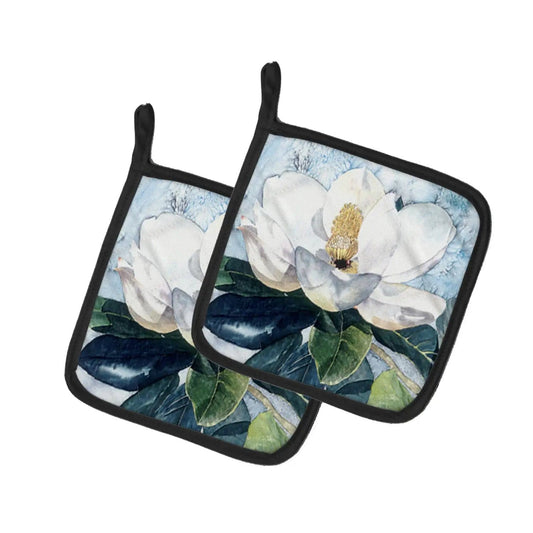 Pot Holder Set of 2 | Heat Resistant Quilted Hot Pads | 7.5 x 7.5 Inch | Flower - Magnolia (Style 4)