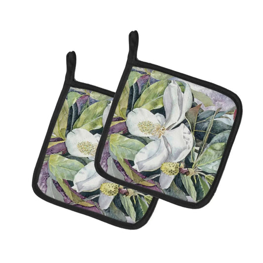 Pot Holder Set of 2 | Heat Resistant Quilted Hot Pads | 7.5 x 7.5 Inch | Flower - Magnolia (Style 2)