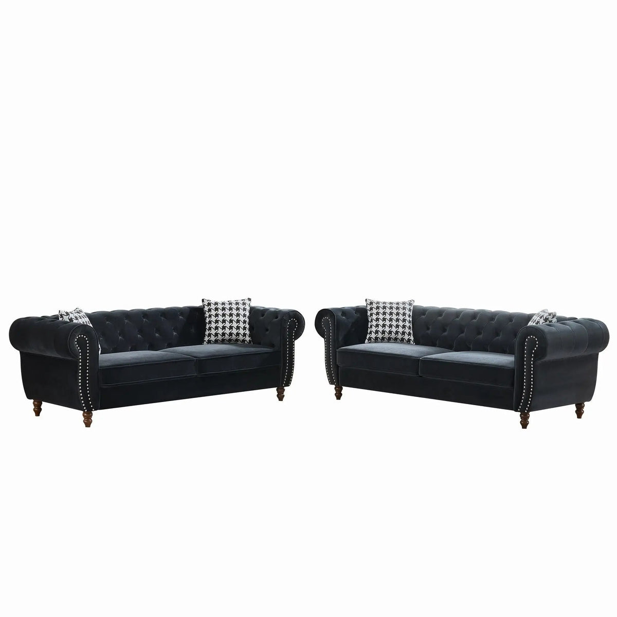 Chesterfield Fabric Sofa | Rolling Arms | Nailhead Trim | 3 Seater