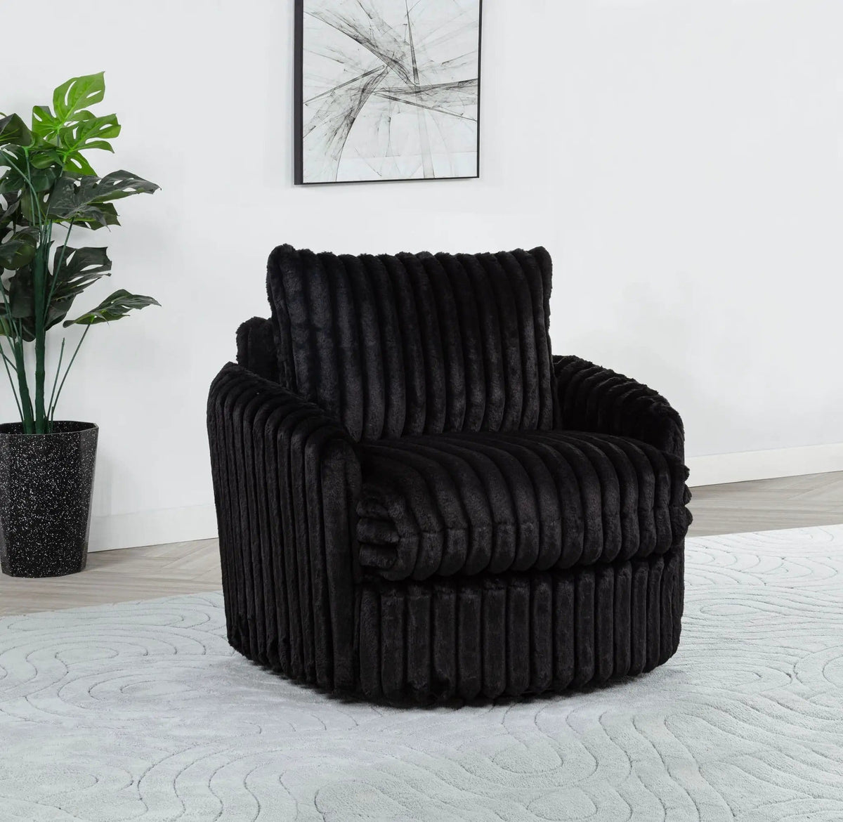 Sarco Corduroy Upholstered Swivel Accent Arm Chair | 38.25 x 34.25 x 37 in | Living Room Furniture | Black