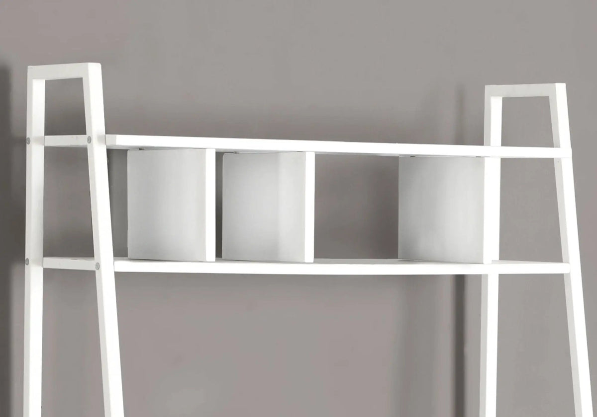 White Leaning Computer Desk | 60.25 Inch Height | 3 Ladder-Style Shelves | Spacious Top