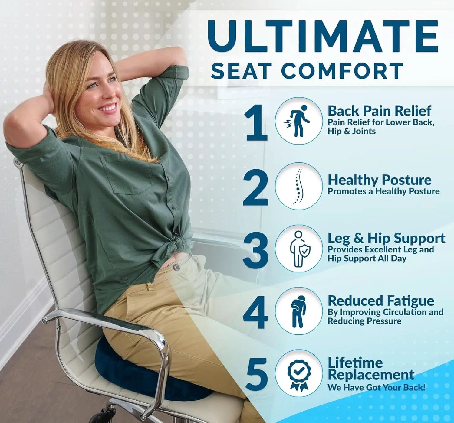 Gel Memory Foam Seat Cushion For Office Chair Navy from PriceLows™