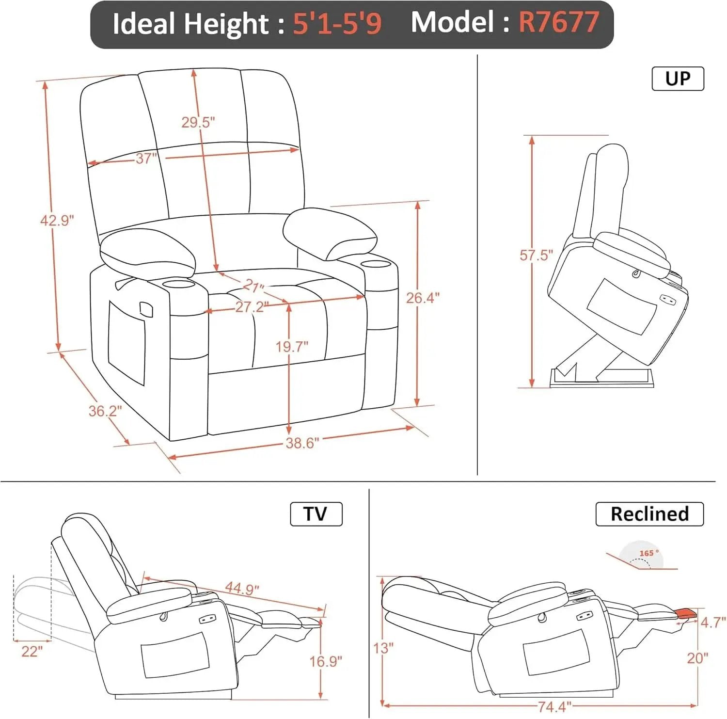 Medium Wide Power Lift Recliner Chair With Massage from PriceLows™