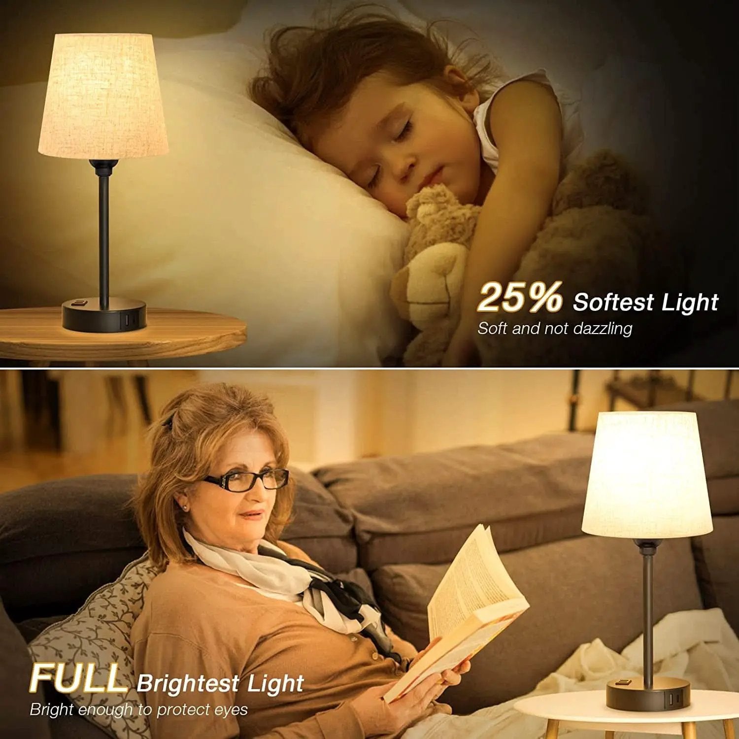 Set of 2 Mini Bedside Lamps With USB C And AC Outlets from PriceLows™