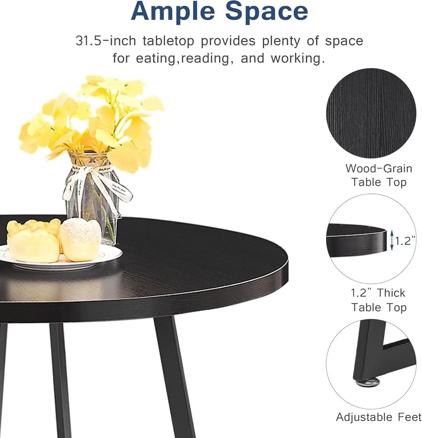 Round Black Woodgrain Top Dining Table With Steel Frame from PriceLows™