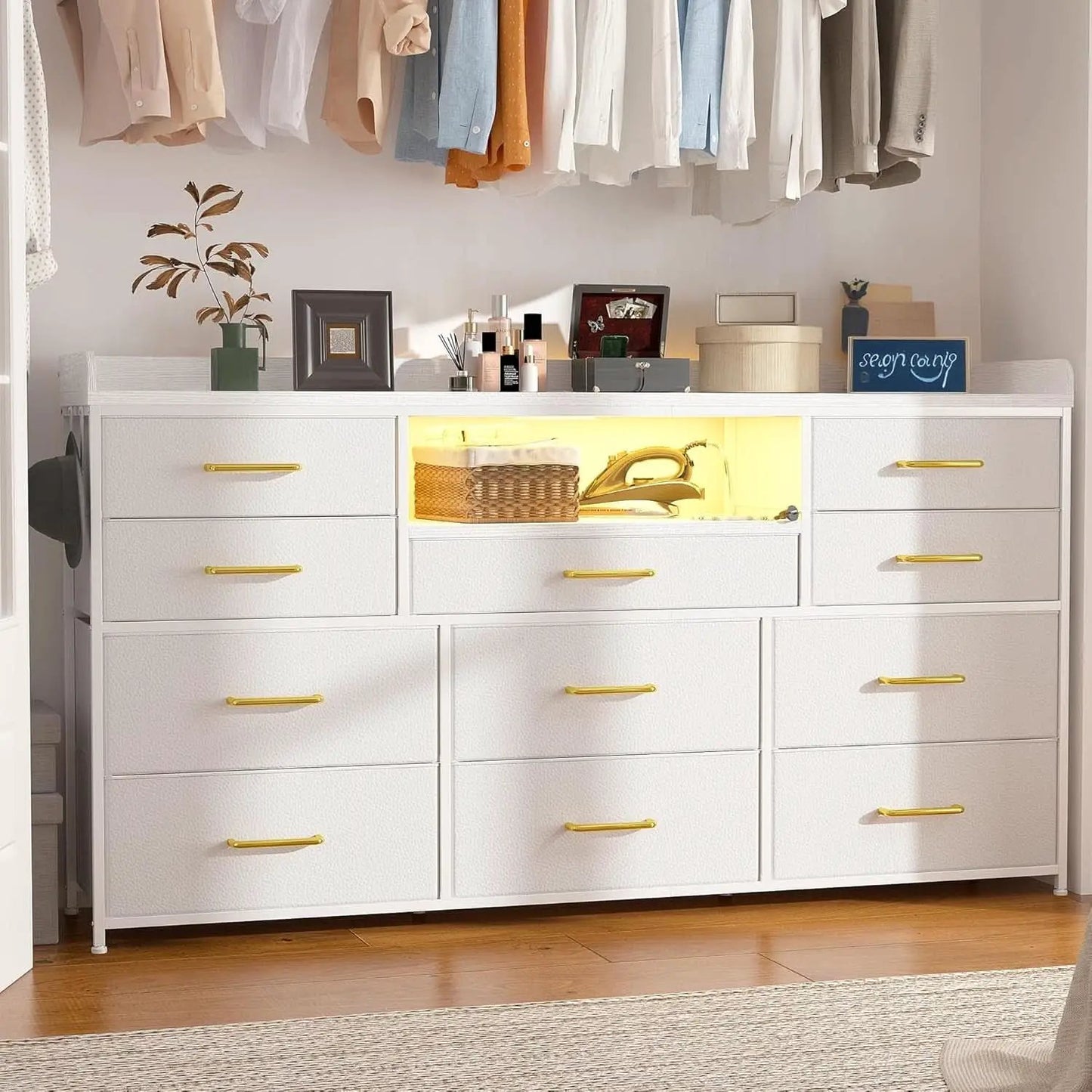 Bedroom Dresser With 11 Drawers And 60 Inch TV Stand White from PriceLows™