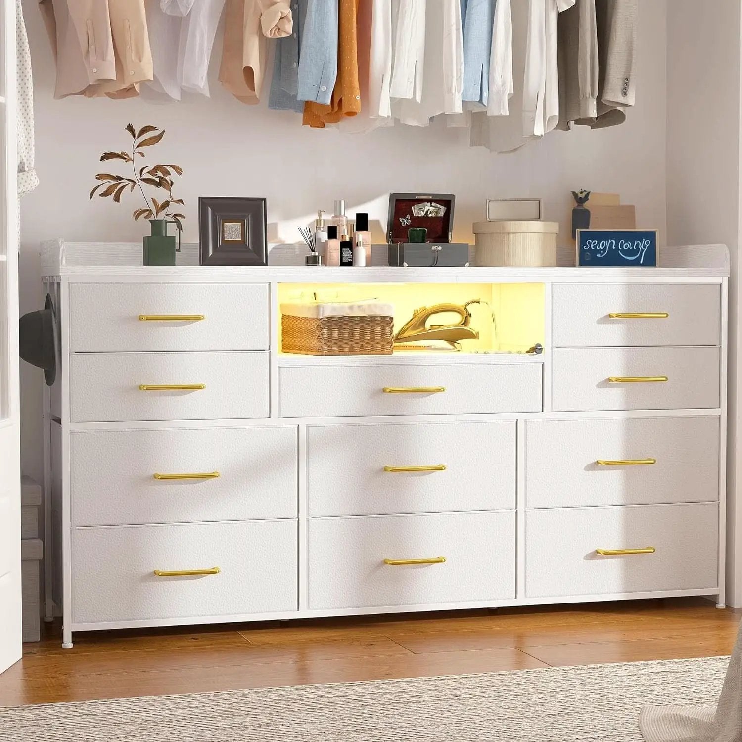 Bedroom Dresser With 11 Drawers And 60 Inch TV Stand White from PriceLows™