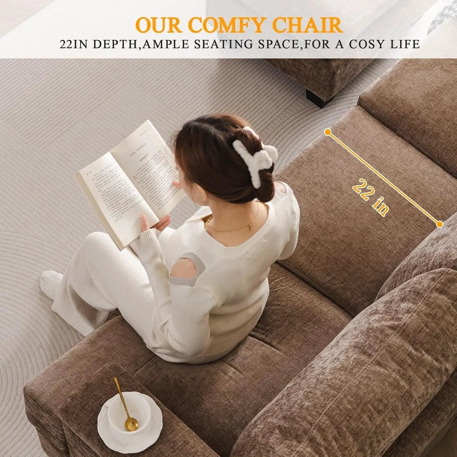 85 Inch L Shaped Couch Armrest Organizer Movable Ottoman from PriceLows™